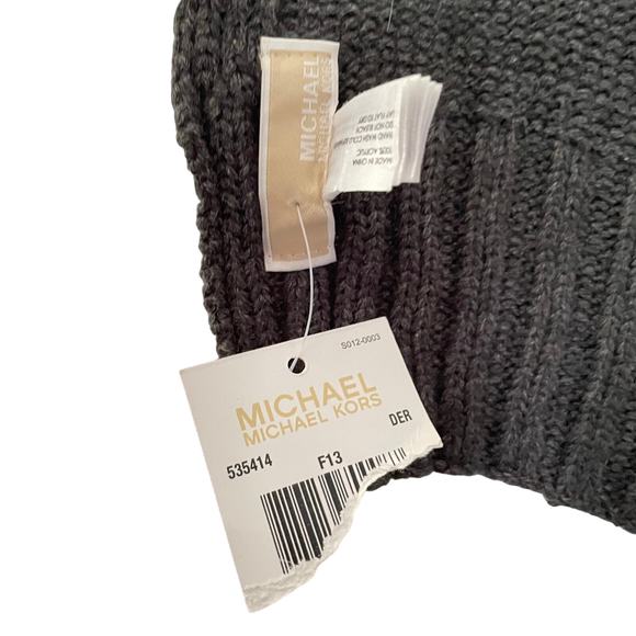 NWT Michael Kors Charcoal Gray w/Silver Studs Logo Scarf 72" x 8" - Picture 4 of 5